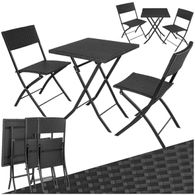 Image of TecTake® 3 Piece Bistro Set, Foldable Poly Rattan Chairs and Table with UV Protection, Robust Powder Coated Steel Frame, Space Efficient Lightweight, Easy to Clean, No Assembly Needed black