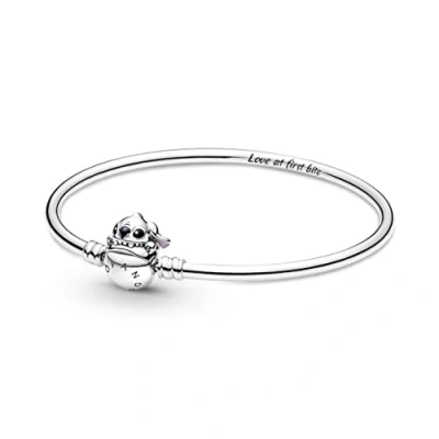 Image of Pandora Disney Stitch sterling silver bangle with black, blue and purple enamel, 17