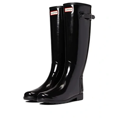 Image of Hunter Original Refined TALL Gloss Vegan Wellies, Women&#039;s, Size: 4, Black Natural rubber