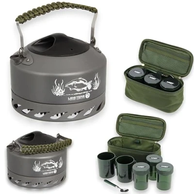 Image of Lfs Quick Boil Kettle 1.1 Litre Carp Fishing Camping + NGT Brew Tea Coffe sugar (Green Handle)