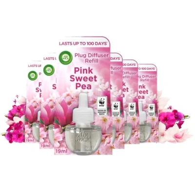Image of Air Wick Plug in Diffuser Refill, Pink Sweet Pea, Pack 6 x 19ml, Long Lasting Fragrance, Lasts up to 600 days, freshener