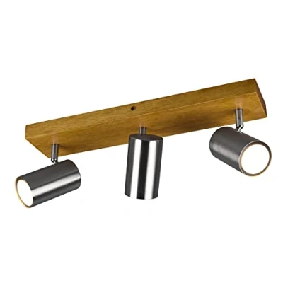 Image of Trio Leuchten Marley 812400307 Spotlight Bar Metal Matt Nickel Wood Exclusive 3X GU10