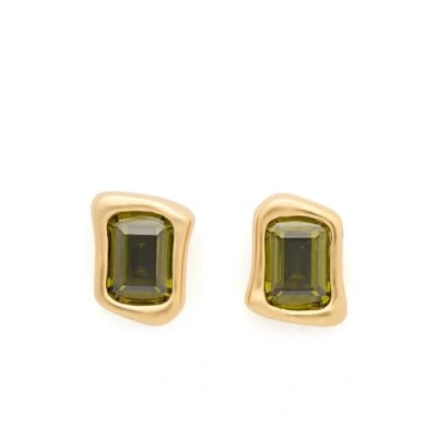 Image of Kate Spade New York Gold Molten Glass Green Stud Earrings