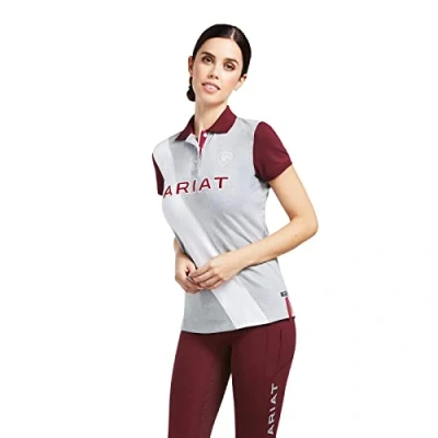 Image of ARIAT Taryn Womens Short Sleeved Polo Shirt Heather Grey/Zinfandel Medium