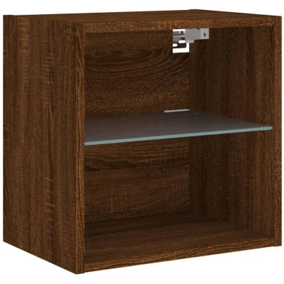 Image of vidaXL Bedside Cabinet with LED Lights Wall mounted Brown Oak