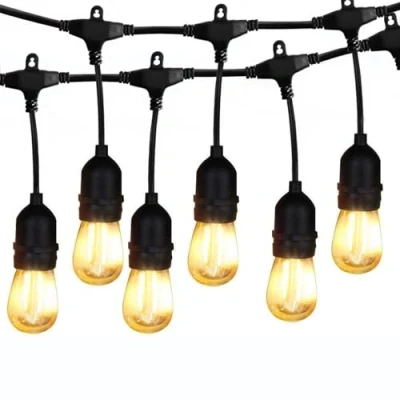 Image of BRIMAX Outdoor String Lights 49FT Heavy Duty Commercial Grade Waterproof Lights, 15 E27 Sockets, Shatterproof LED Bulbs (2W Warm White), Garden Light for Patio, Backyard, Cafe