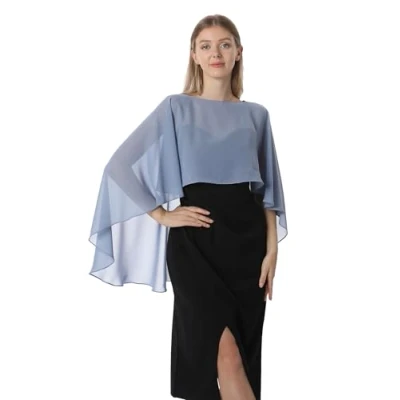 Image of Hotshawl Capelets for women Chiffon Cape Shawls and Wraps Evening Dress Wedding Capes Cover Up, Dusty Blue, One Size