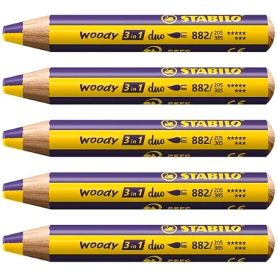 Image of Multi Talented Pencil STABILO woody 3 in 1 duo Pack of 5 Yellow/Violet