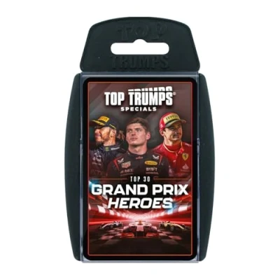 Image of Top Trumps Grand Prix Specials Card Game, Play with Max Verstappen, Carlos Sainz and Emerson Fittipaldi, educational gift for ages 8 plus