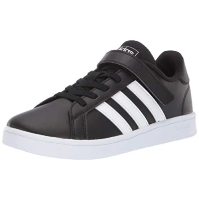 Image of adidas Unisex Grand Court Tennis Shoes, Black White Hook and Loop, 2 UK