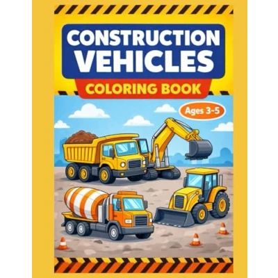 Image of Construction Vehicles Coloring Book: 25 Fun and Easy Pages for Kids Ages 35: Simple Bulldozers, Excavators, Dump Trucks, More Toddlers