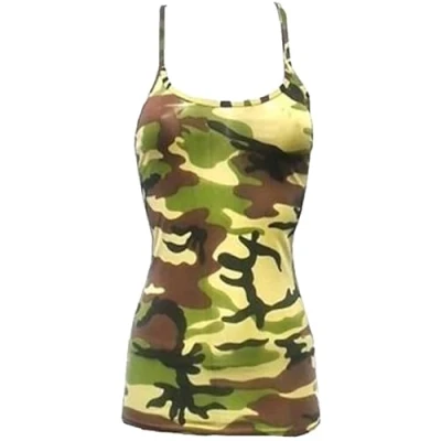 Image of Crazy Chick® Ladies Womens Plain Lycra Stretchy Sleeveless Cami Strappy Vest Top Sizes 8 16 (10, Camouflage Print)