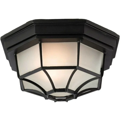 Image of 1 Light 6 Panel Lantern Flush Ceiling Black IP43, E27