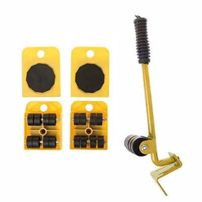 Image of Furniture Transport Roller Set 5 Pieces 4 Rollers &amp; 1 Load Jack Each 150 kg Capacity Non Slip Coating For Effortlessly Moving Furniture/Moving Aid/Load