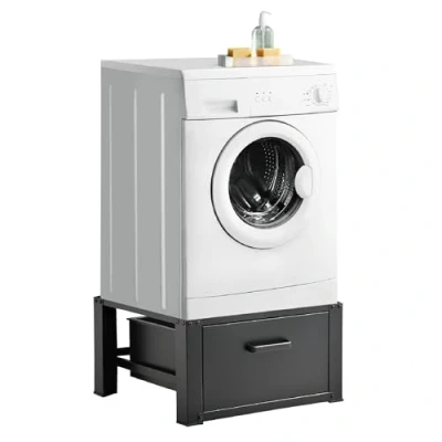 Image of [en.casa] Washing machine base with drawer rubberised feet plinth max. up to 150kg steel pedestal 63x54x31cm black