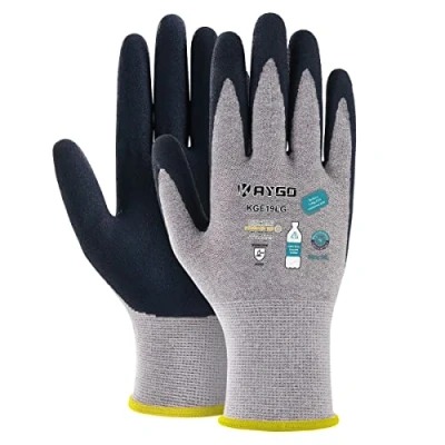 Image of KAYGO Latex Coated Work Gloves for Men Breathable, 3 Pairs Recycled Polyester Gardening Gloves, Eco Friendly Safety Yard Men, KGE19L (Grey, Medium)