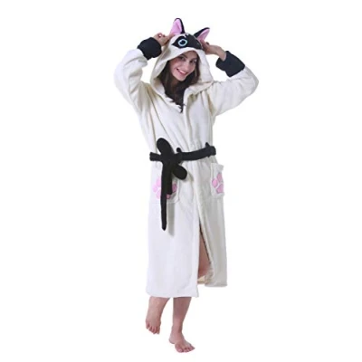 Image of Dressing Gown Animal Fluffy Hoodie Bathrobes Housecoats Lightweight For Unisex Adults Siamese cat S