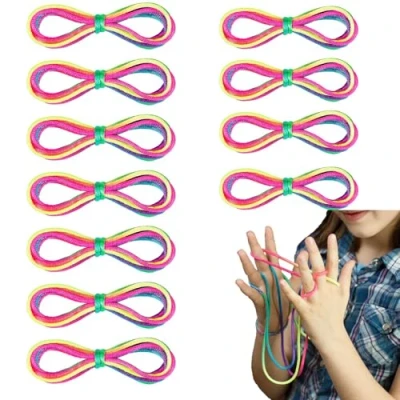 Image of RXKFIGX 12Pcs Cat’s Cradle String,Finger String Game,Cats Colour Toy Rainbow Color Finger Hand Game Supplies Educational