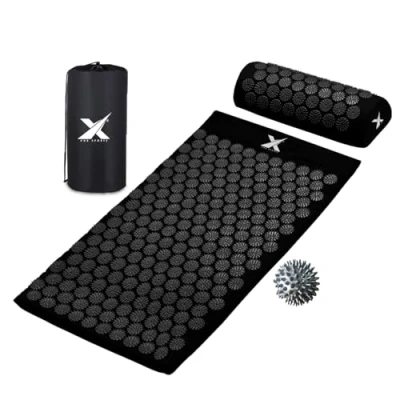 Image of XN8 Yoga Acupressure Mat Pillow Set Acupoint Acupuncture Reflexology for Massage Pain Relief Stress Reduction Therapy Relaxation with Carrying Bag and Strap(Black)