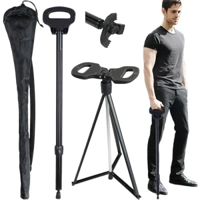 Image of ALEVMOOM Walking Stick with Seat Folding Chair Portable Retractable Lightweight for Elderly Outdoor Travel