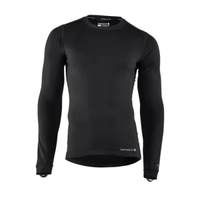 Image of Carhartt Men&#039;s Force Heavyweight Stretch Base Layer Crewneck (No Pocket), Black, Large
