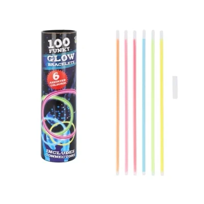 Image of HENBRANDT Single 100 Pack Light Up Neon Glow Sticks and Connectors 21cm Glowstick Bracelets in the Dark Party Supplies for Halloween Christmas NYE Parties Festivals Kids Adults