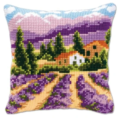 Image of Vervaco Lavender Fields Cross Stitch Cushion, Multi Colour