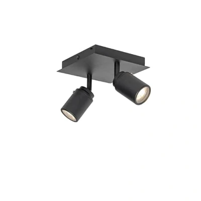 Image of Qazqa Modern Bathroom Spotlight Ceiling Black Square 2 Light IP44 Ducha Suitable for LED GU10 Way Steel Surface Mounted spotway Living Room I Kitchen
