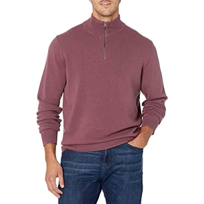 Image of Amazon Essentials Men&#039;s 100% Cotton Quarter Zip Jumper, Plum, XL