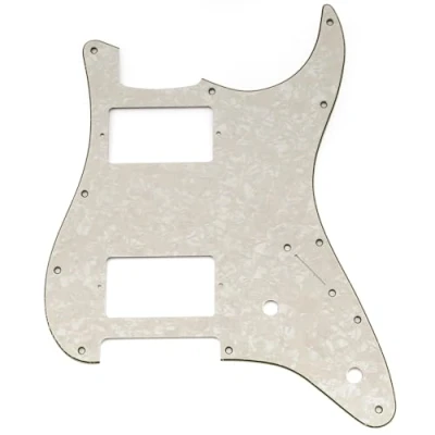 Image of Musiclily Pro 11 Holes ST HH Guitar Pickguard with Covered Humbucker 2 Pot Layout for Fender Squier Strat Style Electric Guitar, 4ply Aged White Pearl