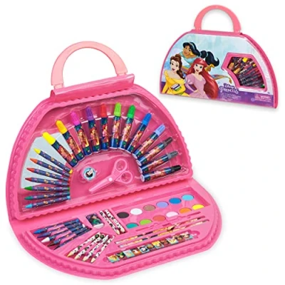 Image of Disney Stitch Kids Art Set 40 Plus Pieces Princess Colouring Sets Paints Pencils Markers Crayons Travel Supplies Gifts for (Pink Set)