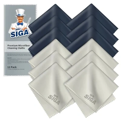 Image of MR.SIGA Premium Microfibre Cleaning Cloths for Lens, Eyeglasses, Screens, Tablets, Glasses, 12 Pack, 6 x 7 inches (15 18 cm), Navy/Gray
