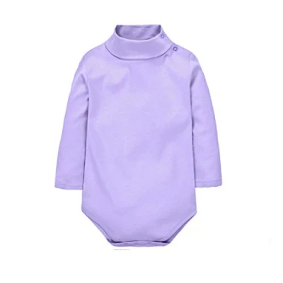 Image of CuteOn Baby Boys Girls Solid Color Basic Turtleneck Cotton Bodysuit Jumpsuit Light Purple 9 Months
