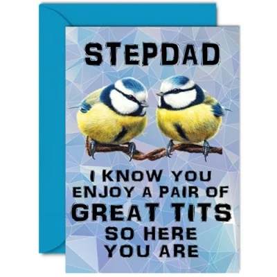 Image of Funny Birthday Cards for Step Dad Great Pair Joke Rude Card from Son Daughter, Humour 40th 50th 60th 70th 80th Bday A5 Daddy Papa Greeting