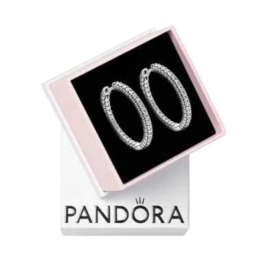 Image of Pandora Timeless Sterling silver hoop earrings with clear cubic zirconia