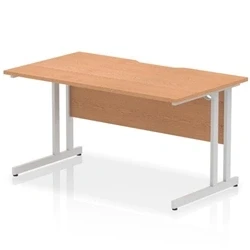 Image of Impulse 1400 x 800mm Scalloped Edge Straight Office Desk Oak Top Silver Cantilever Leg
