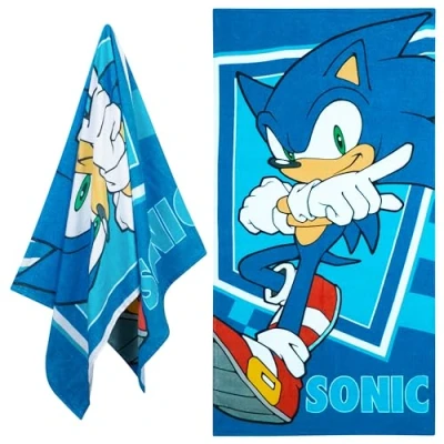 Image of SONIC THE HEDGEHOG Beach Towel for Kids, 100% Cotton Quick Dry Swimming 70 x 140cm Holiday Essentials