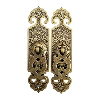 Image of Tiazza 2Pcs Vintage Style Embossing Pattern Pulls Handle Bookcase Wardrobe Drawer Window Pure Copper Double Door