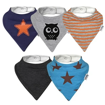 Image of Lovjoy Bandana Dribble Bibs Super Absorbent &amp; Soft for Teething Babies Adjustable Snaps Fits Newborn to 3 Years 5 Pack (Urban Star)