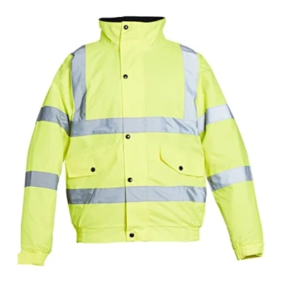 Image of Blackrock Yellow Hi Vis Waterproof Bomber Jacket Men&#039;s and Women&#039;s, Reflective High Jackets, Viz Visibility Warm Safety Security Work Wear, Taped Seams &amp; Fleece Lined Collar Size Large