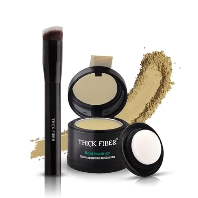 Image of THICK FIBER Root Touch Up Powder, Cover Hairline Powder for Thin Hair Water &amp; Sweat Resistant Loss Concealer Set with Thinning Women, Includes Brush (Light Blonde)