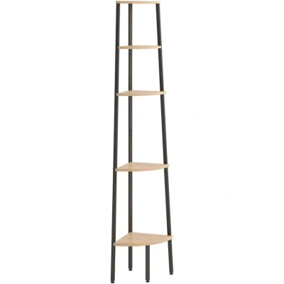 Image of vidaXL 5 Tier Corner Shelf Light Brown and Black 45.5x31.5x180 cm