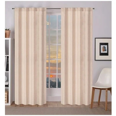 Image of Linen Flax Tab Top Curtains, Farmhouse Cotton Curtain 2 Panel Set 50x108 Natural Reverse Window Panels, Drapes Bedroom Stripe of