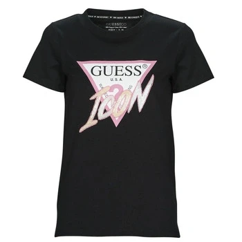 Image of Guess SS CN ICON TEE women&#039;s T shirt in Black