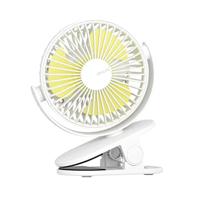 Image of JISULIFE Stroller Fan Clip on Desk Fan, 4000mAh Battery Operated Quiet &amp; Narrow Slot Design, 4 Speeds, Max 14 Hrs, Ideal for Bed, Desk, Car Seat, Office, Camping, Bedroom Milky White