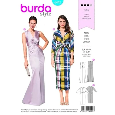 Image of Burda V Neck Evening Dress Pattern 6442, Size 8 18