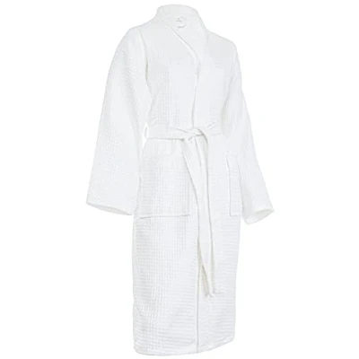 Image of Brandsseller Bathrobe for Men and Women Cotton Unisex Lightweight Dressing Gown Waffle Pique, White, XXL