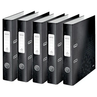 Image of Leitz WOW Series 10064095 Quality Folder 180 Pack of 5 A4 Narrow 5.2 cm Spine Width Laminated Grey Board Black