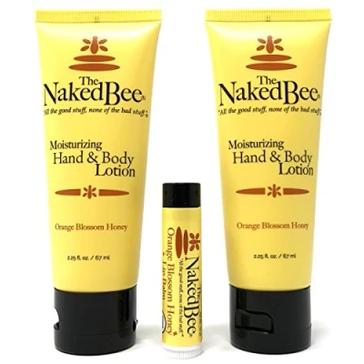 Image of The Naked Bee Orange Blossom Honey Hand &amp; Body Lotions Lip Balm. Moisturising Skin Care. Cream Balm Set. Dry Moisturiser Hydrating