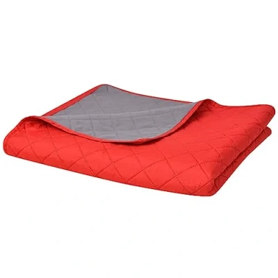Image of vidaXL Double sided Quilted Bedspread Red/Grey 220x240 cm Machine Washable Polyester Quilt with Diamond Design for Bedroom Bedding